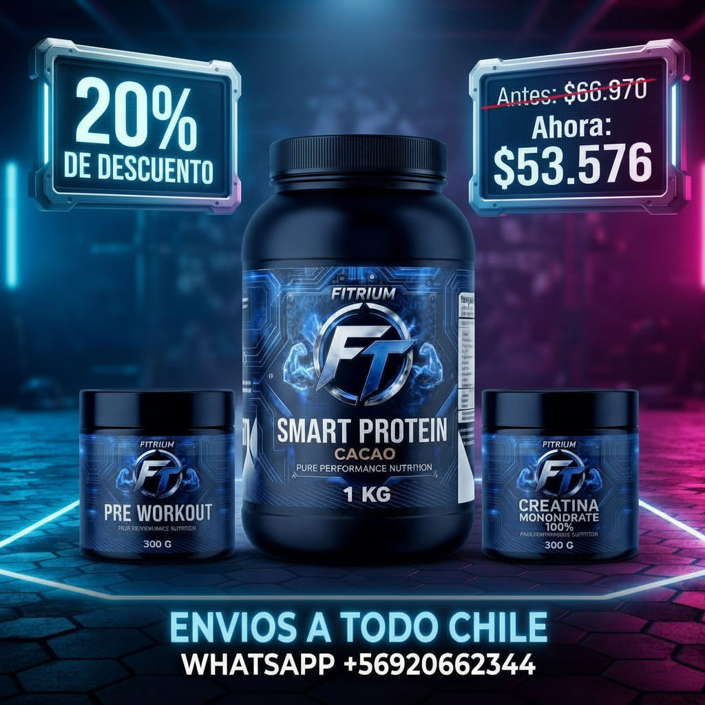 PACK FITRIUM Proteína Cacao 1 kilo, Creatina 100% Pura, Pre-Entreno Frutal